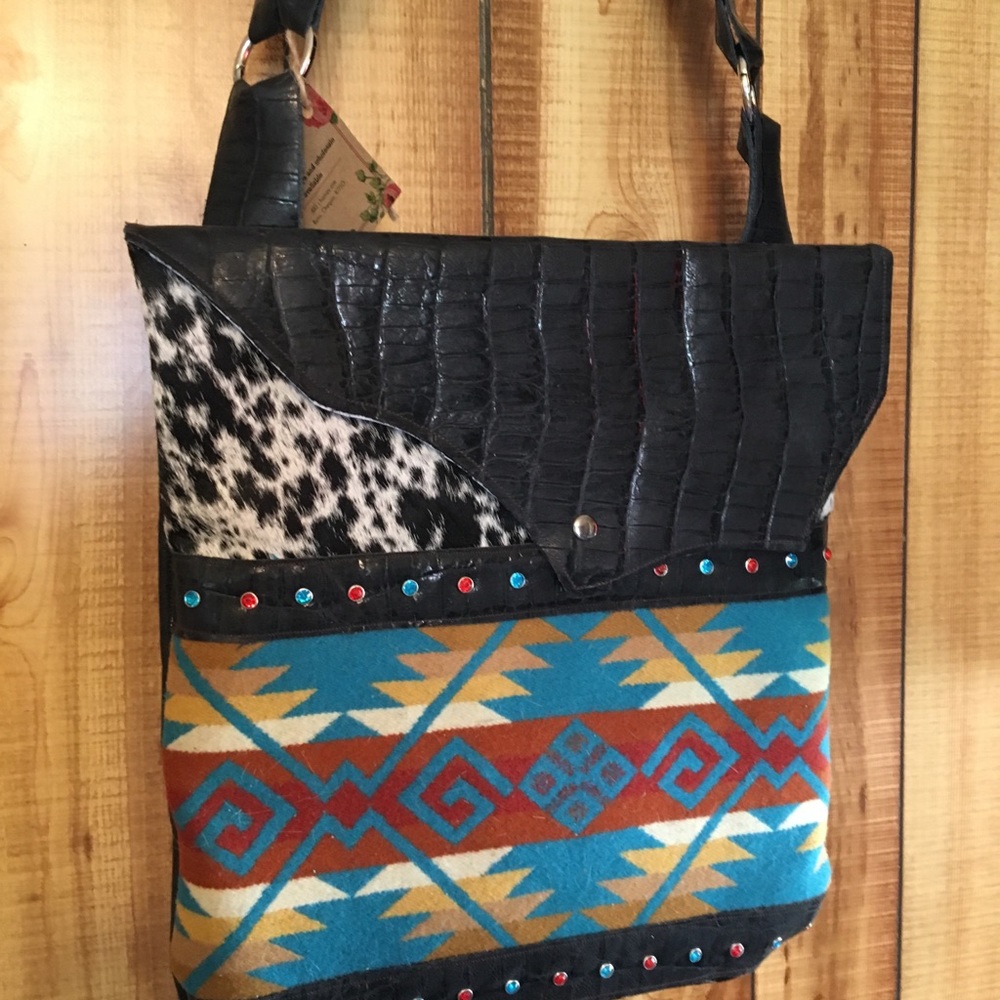 Large leather and Pendleton wool shoulder bag